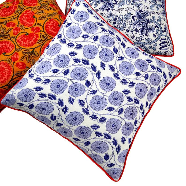 Radiant Blue Floral Cotton Cushion Cover 50 x 50cms