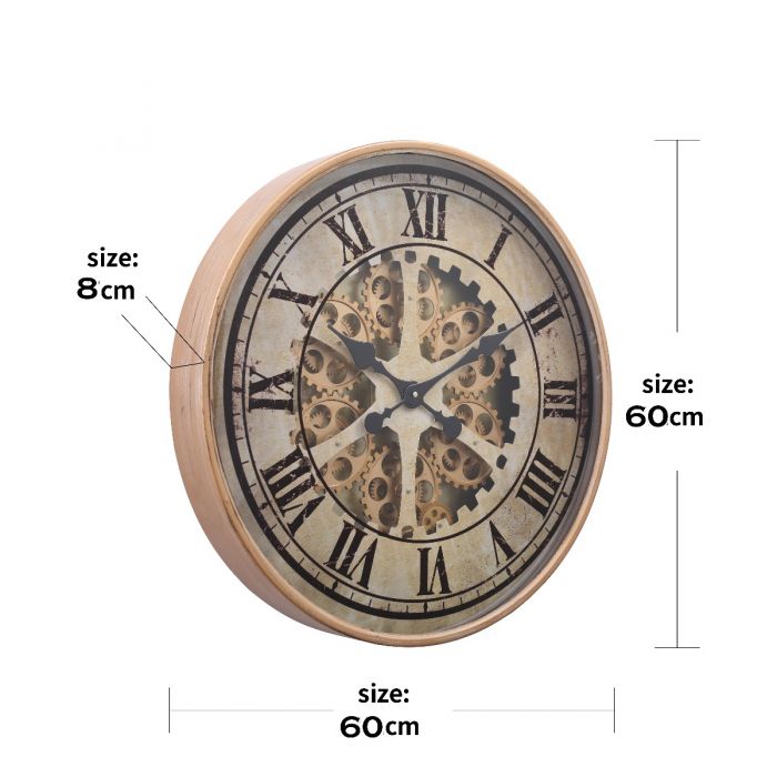 Ragnar Round Exposed Gear Movement Wall Clock- 60cms