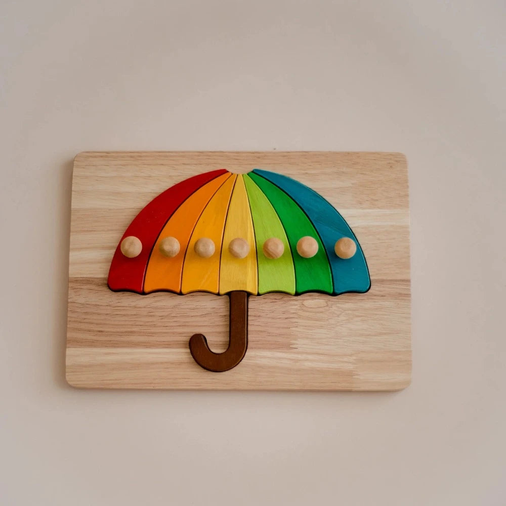 Rainbow Colored Wooden Umbrella Puzzle