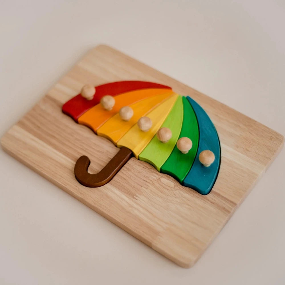 Rainbow Colored Wooden Umbrella Puzzle