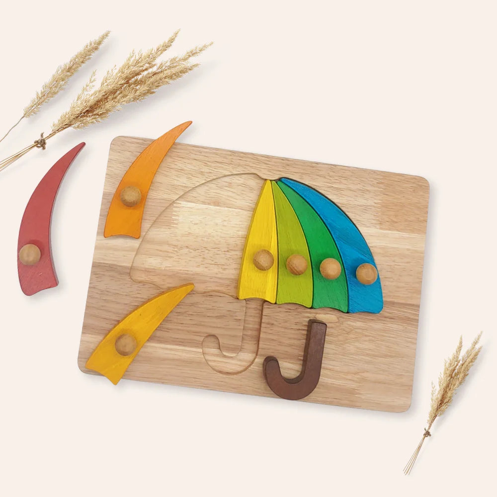 Rainbow Colored Wooden Umbrella Puzzle