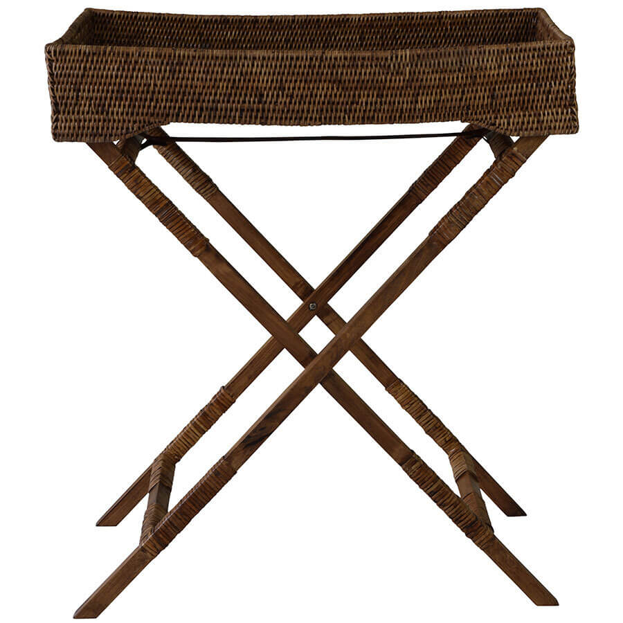 Rattan Butler's Tray with Stand - Antique Brown