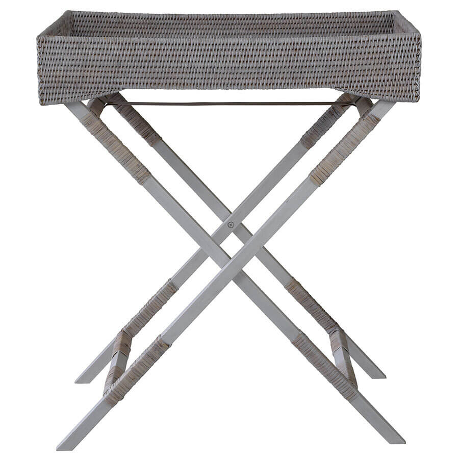 Rattan Butler's Tray with Stand - White Wash