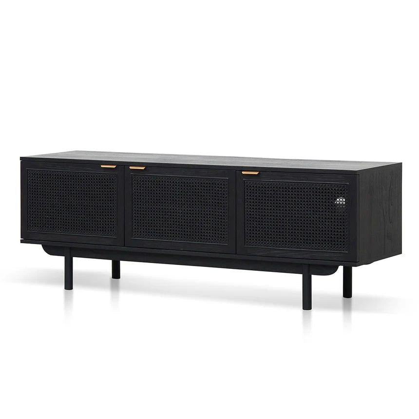 Rattan Door Black Entertainment TV 170cms - Natural
