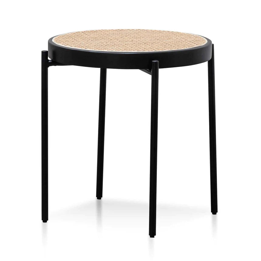 Rattan Metal Side Table 52cms - Black & Natural