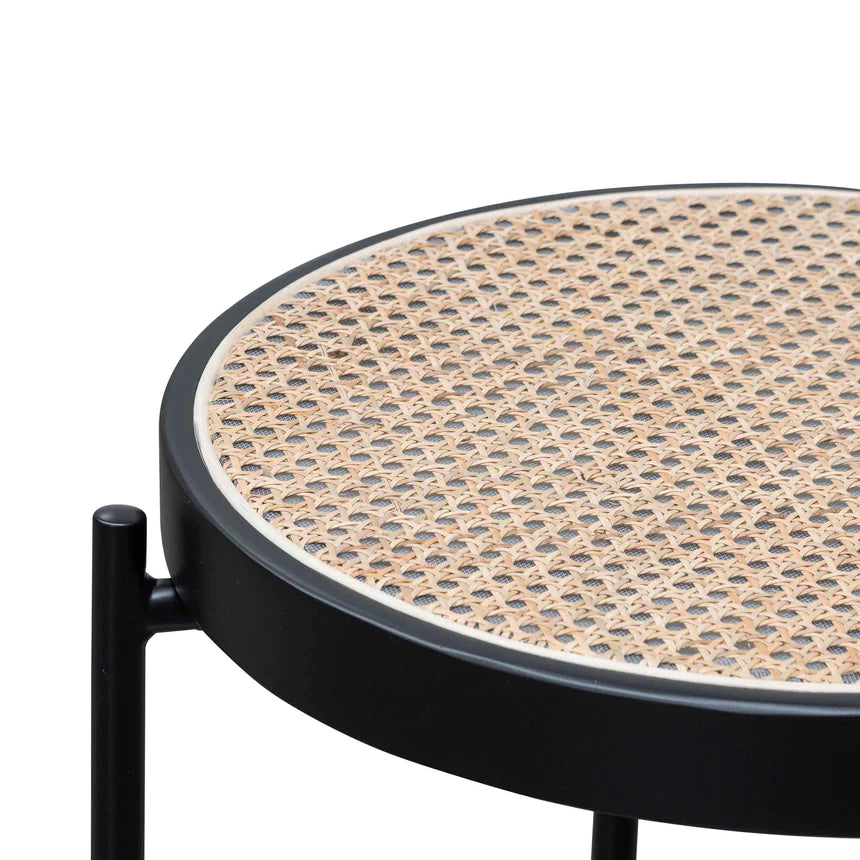 Rattan Metal Side Table 52cms - Black & Natural