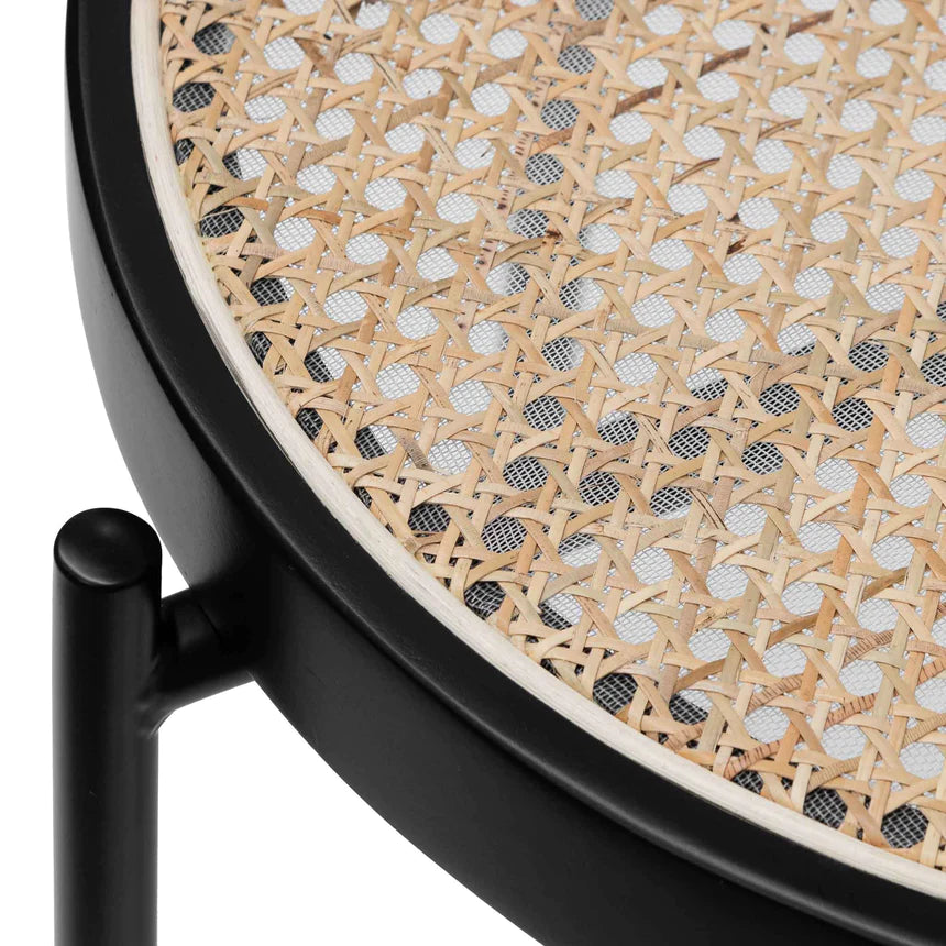 Rattan Metal Side Table 52cms - Black & Natural