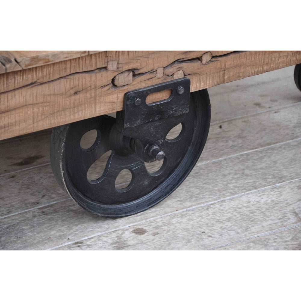 Reclaimed Railway Sleeper Trolley Coffee Table
