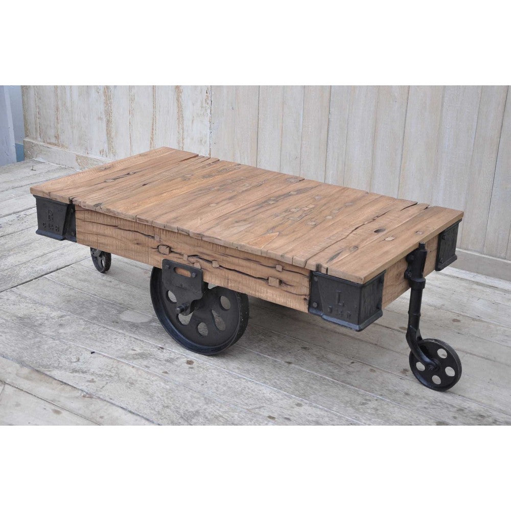 Reclaimed Railway Sleeper Trolley Coffee Table