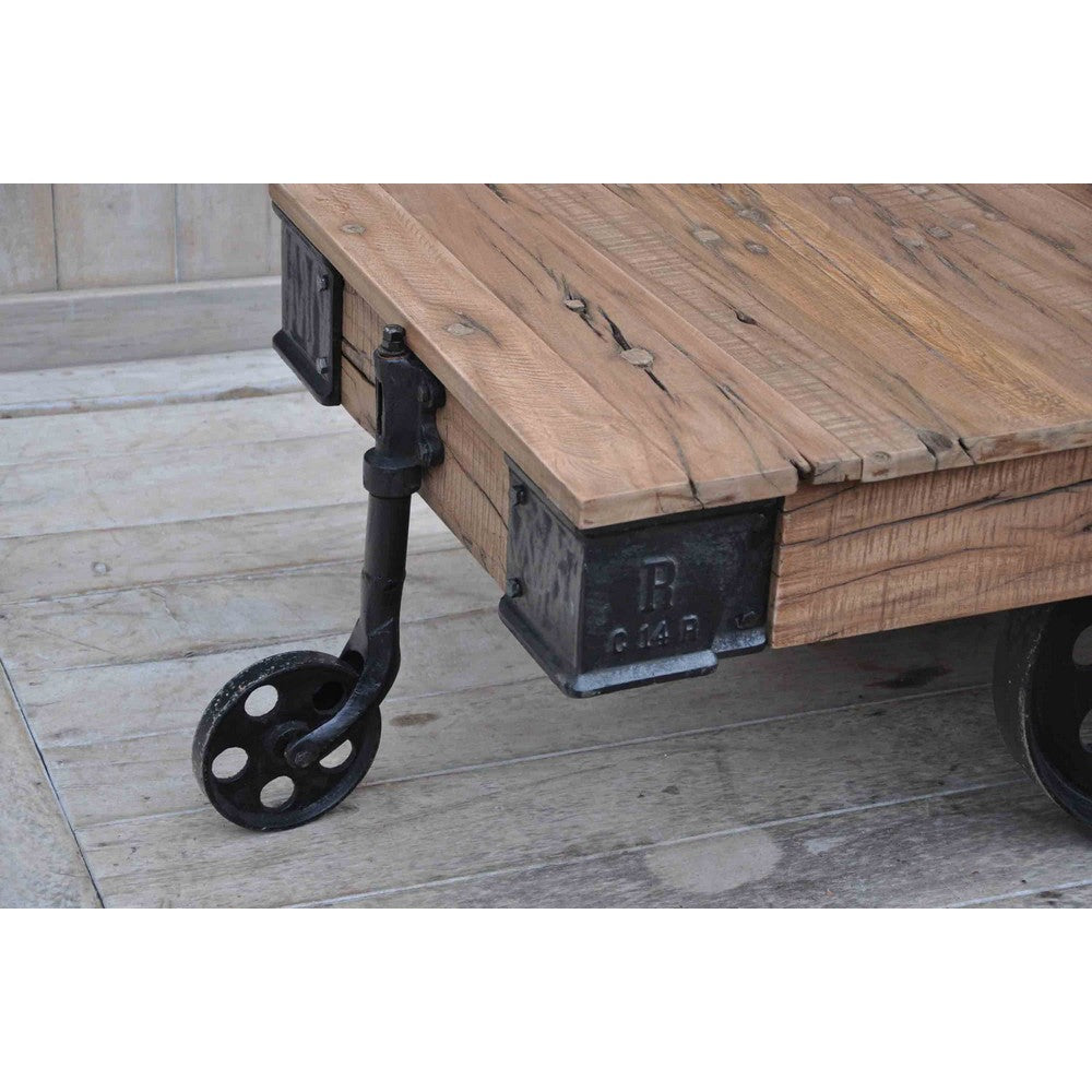 Reclaimed Railway Sleeper Trolley Coffee Table