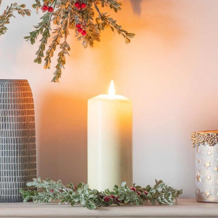 Artificial Red Berries Frosted Mini Leaf Candle Ring