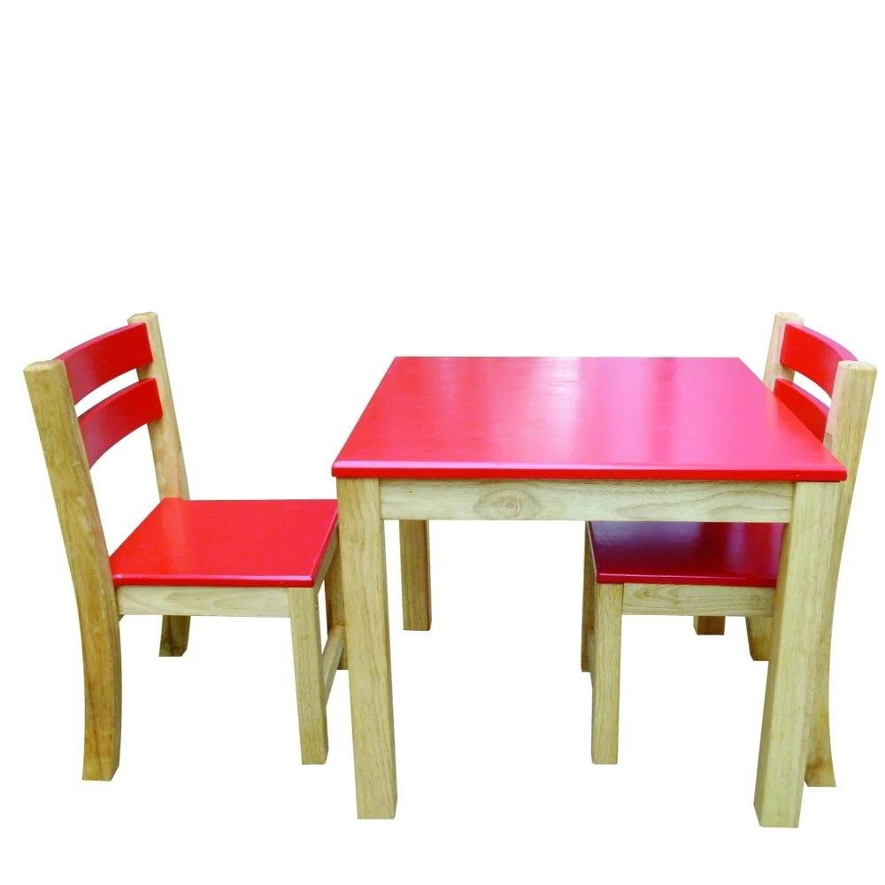 Red Top Wooden Table with 2 Matching Chairs