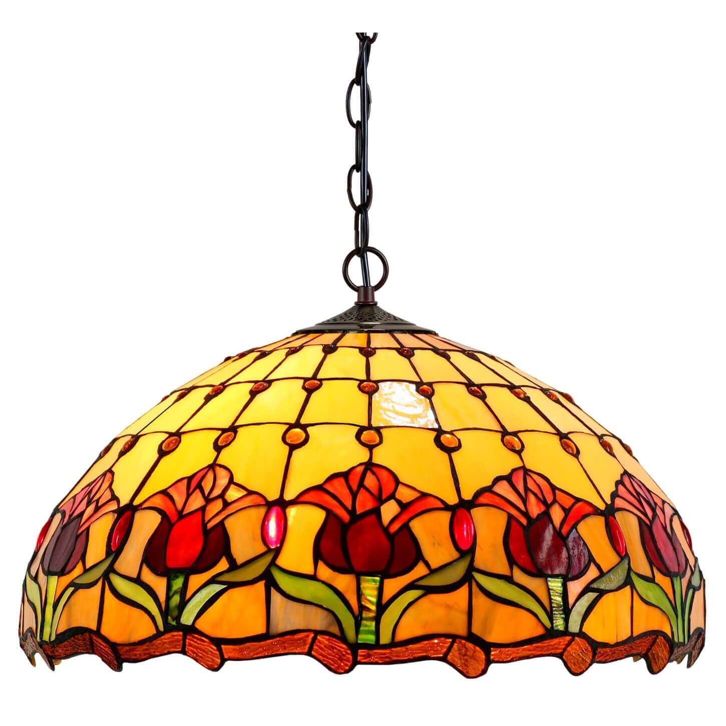 Red Tulips Tiffany Stained Glass Hanging Lamp
