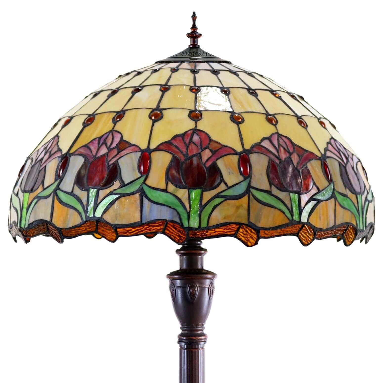 Red Tulips Tiffany Stained Glass Shade Floor Lamp