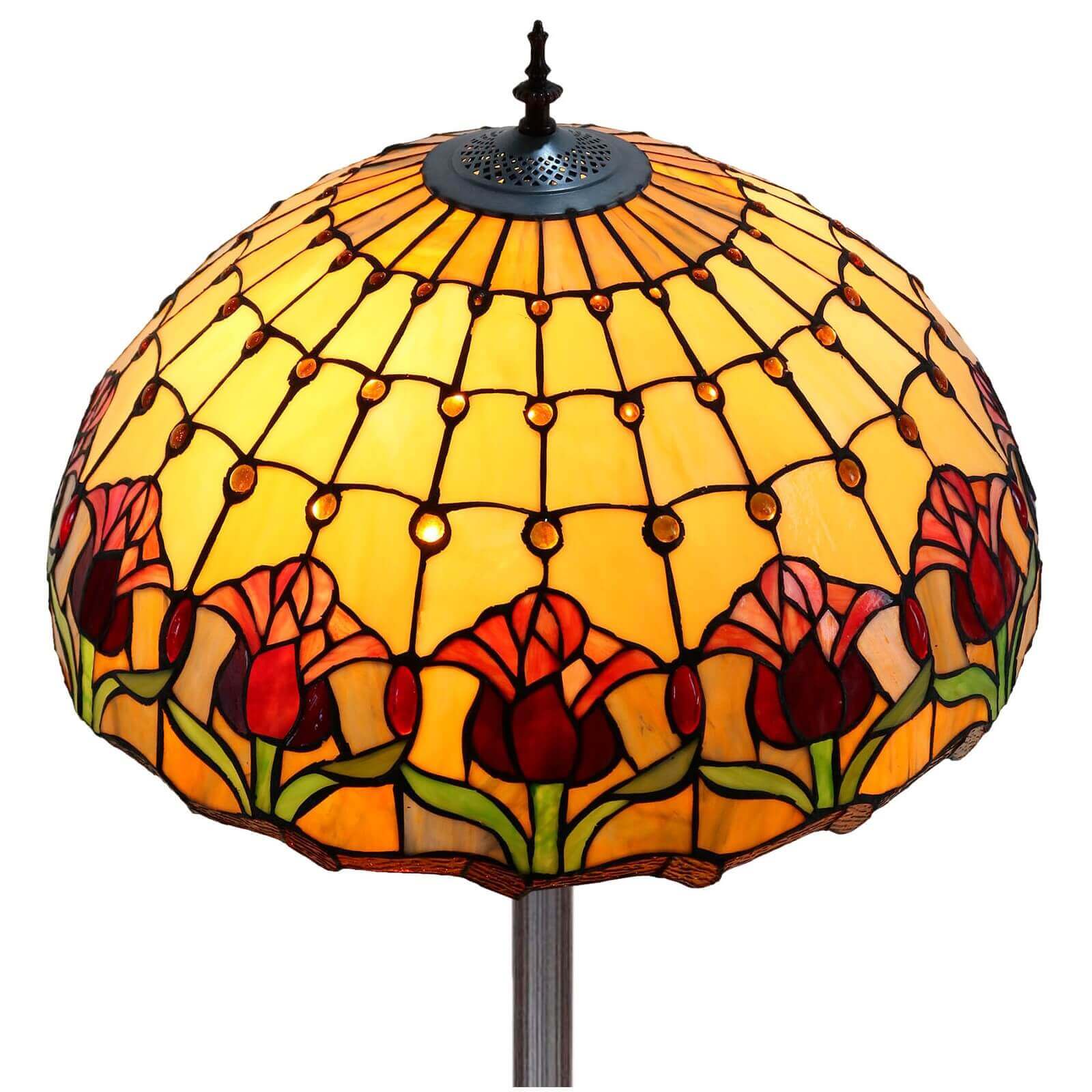 Red Tulips Tiffany Stained Glass Shade Floor Lamp