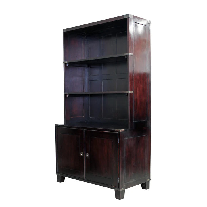Refined Campaign Office Bookcase - Dark Mahogany