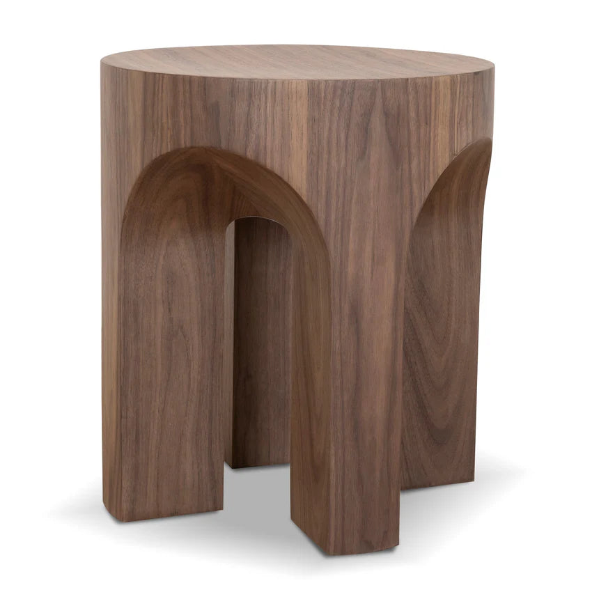 Refined Fiberglass Isla Round Side Table - Walnut