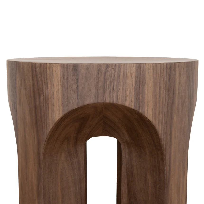 Refined Fiberglass Isla Round Side Table - Walnut
