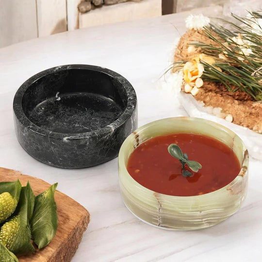 Refined Marble Sauce Cups Set - Black & Green