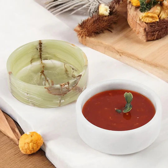 Refined Marble Sauce Cups Set - Green & White