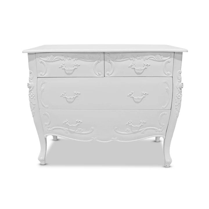 Refined Wooden Rococo Chest of Drawers - White