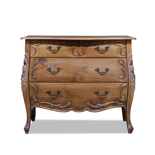 Refined Wooden Rococo Chest of Drawers - Weathered Oak