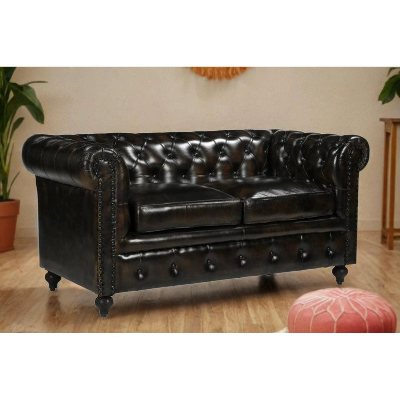 Refined Classic Leather Sofa - Dark Brown
