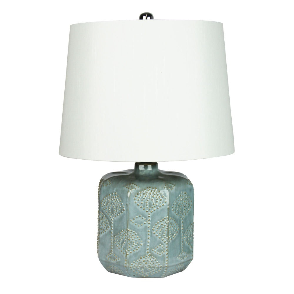 Refined Embossed Ceramic Lamp with Harp Shade (Available in 2 Colors)