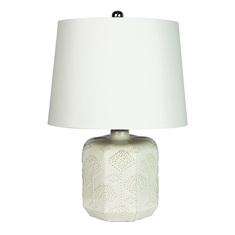 Refined Embossed Ceramic Lamp with Harp Shade (Available in 2 Colors)