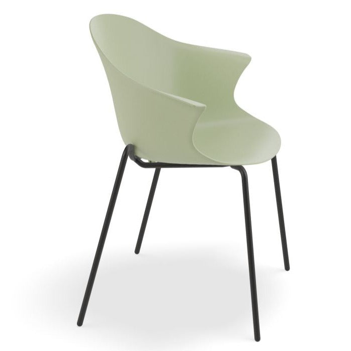 Refreshing Green Shell Seat 4 Post Black Base Dining Armchair