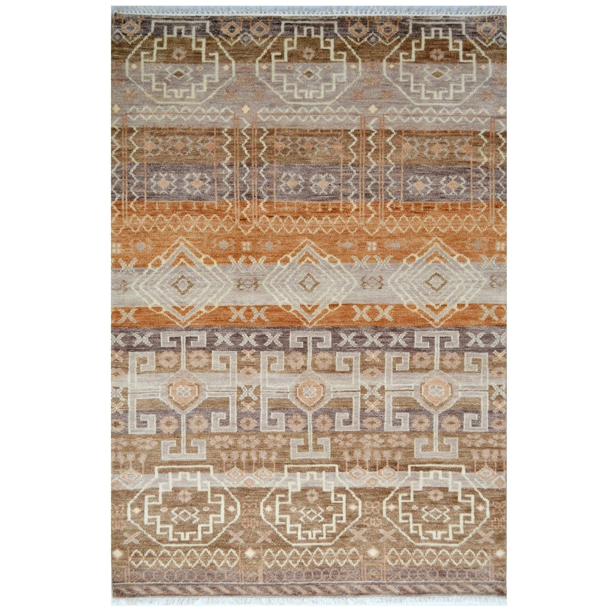 Regal Designer Hand Woven Woolen Rug Brown (Available in 3 Sizes)
