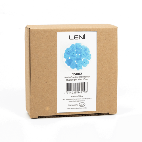 Resin Coaster Real Flower Hydrangea 10cms - Blue