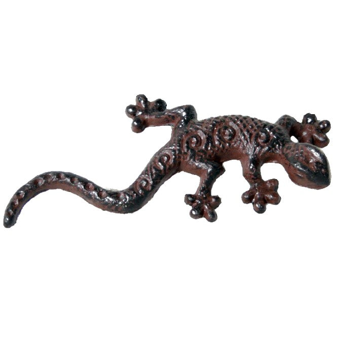 Resting Gecko Cast Iron Wall Sculpture - Antique Rust