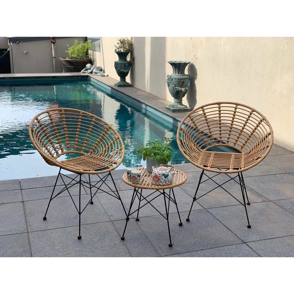 Retro Look Poly Rattan Table and Chair - Set of 3