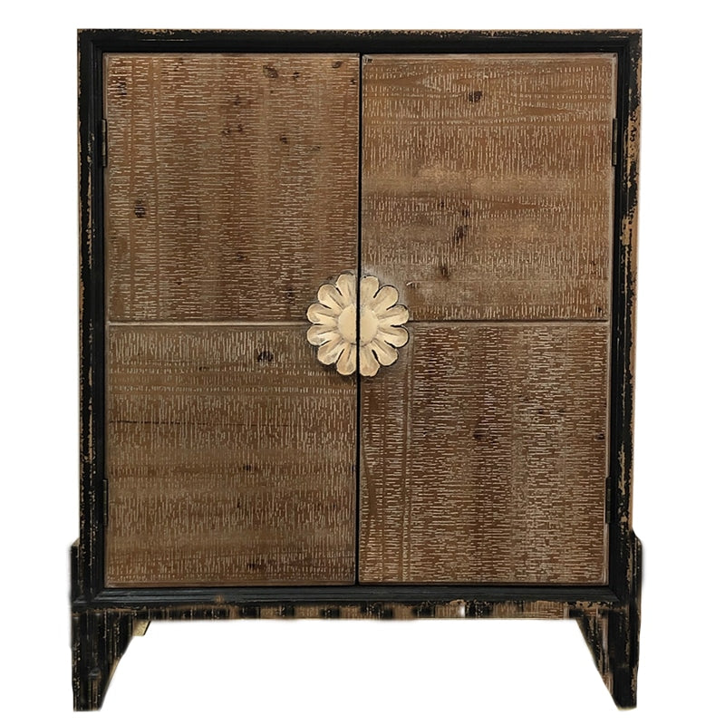 Ribbed Distressed Double-Door Cabinet - 89cms