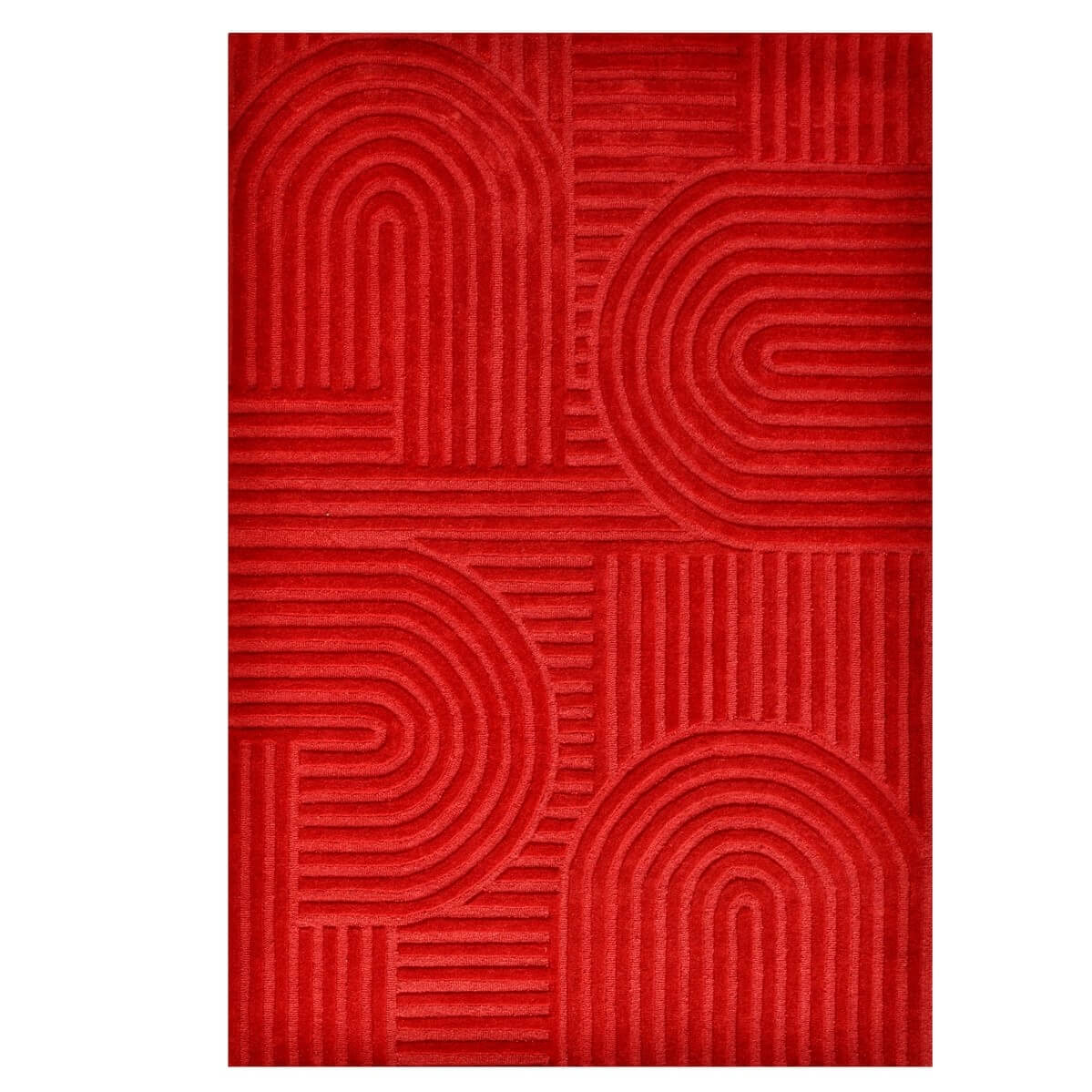 Rich Textured Hand-Embossed Wool Rug - Red (Available in 3 Sizes)