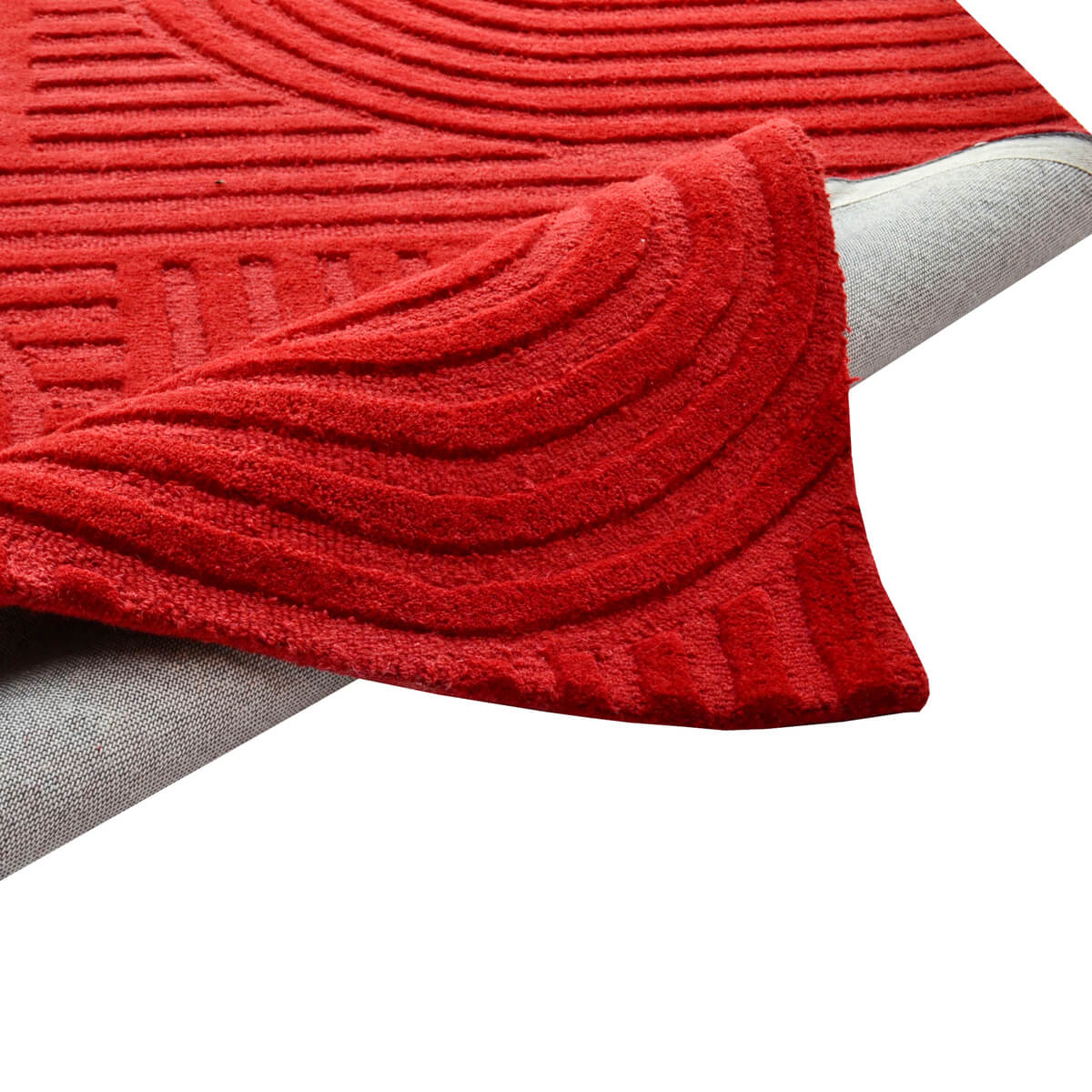 Rich Textured Hand-Embossed Wool Rug - Red (Available in 3 Sizes)