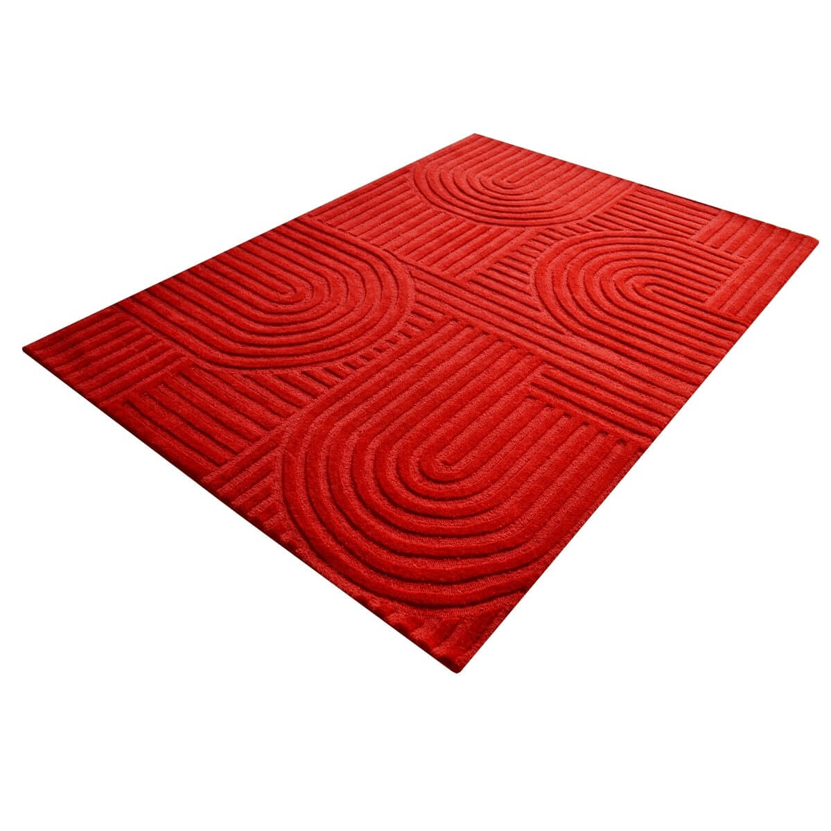Rich Textured Hand-Embossed Wool Rug - Red (Available in 3 Sizes)