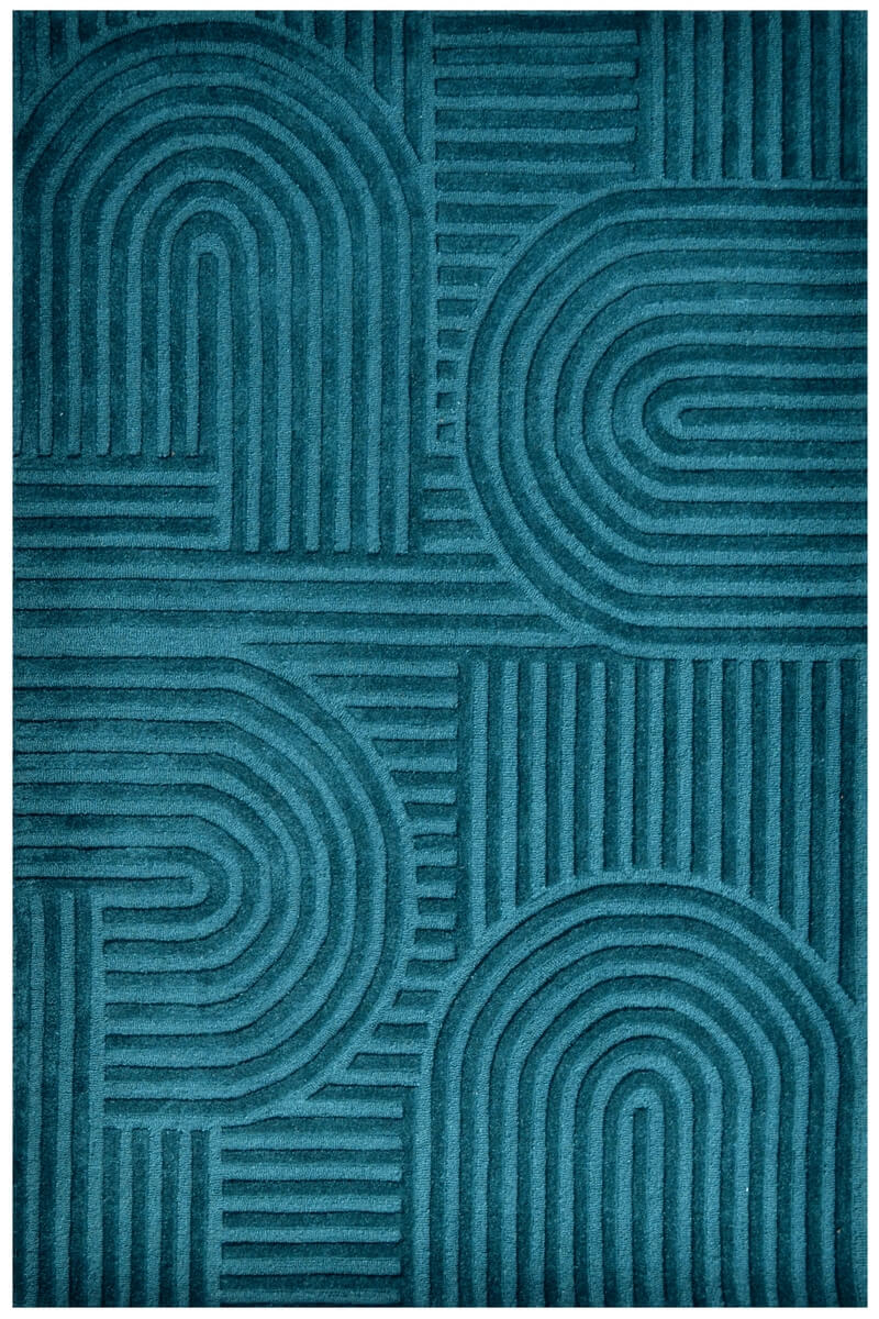 Rich Textured Hand-Embossed Wool Rug - Turquoise (Available in 3 Sizes)
