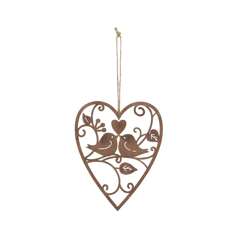 Romantic Perch Hanging Lovebirds in Heart Wall Decor