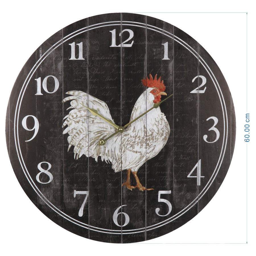 Rooster Chook MDF Wall Clock - 60cms