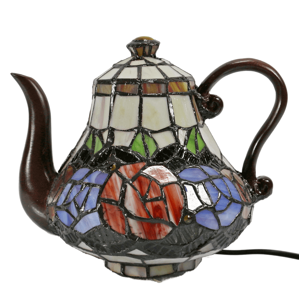 Rose Garden Teapot Tiffany Stained Glass Table Lamp