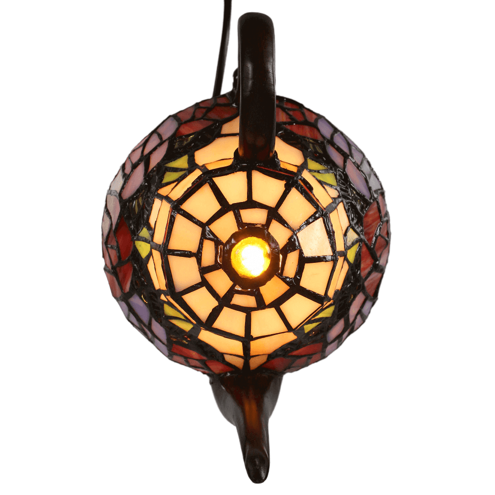 Rose Garden Teapot Tiffany Stained Glass Table Lamp