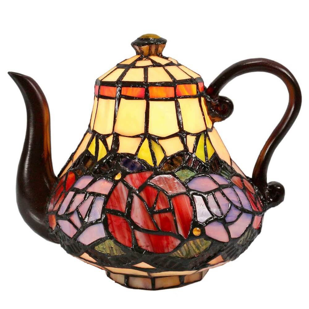 Rose Garden Teapot Tiffany Stained Glass Table Lamp