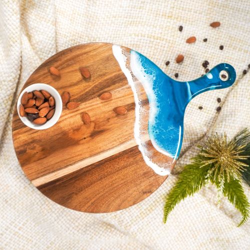 Round Acacia Ocean Vibes Resin Cheese Paddle