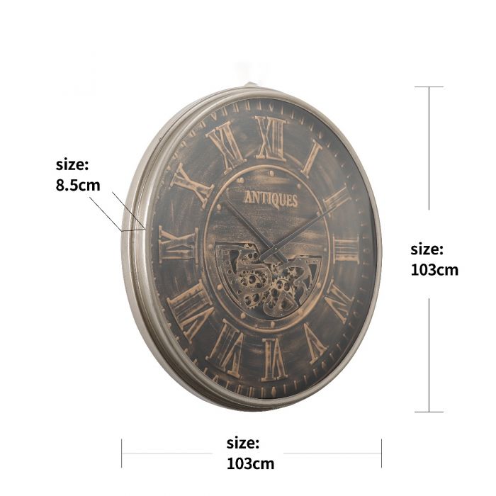 Round Antique Roman Gear Movement Wall Clock - 103cms