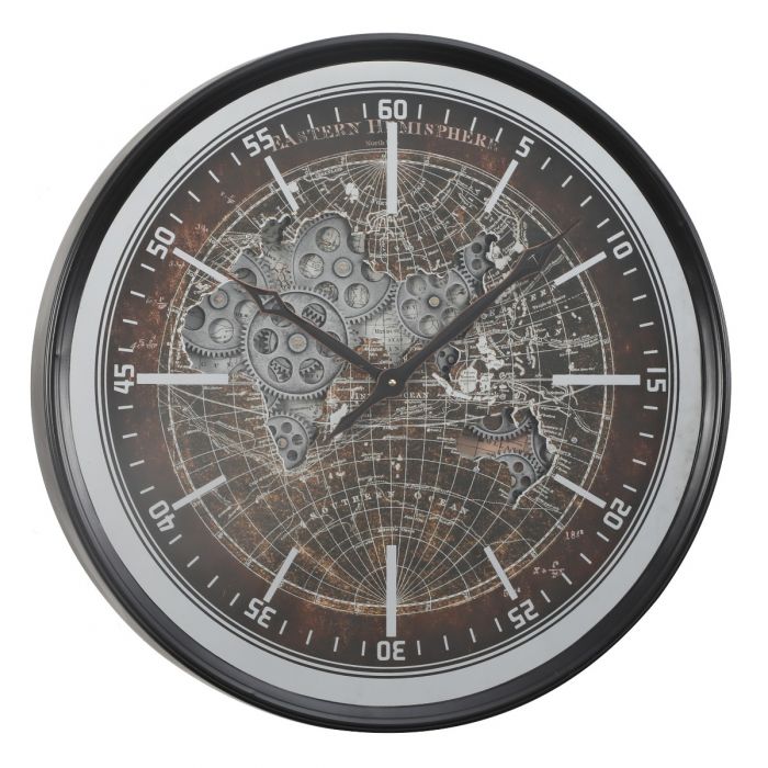 Round Atlas Hemisphere Exposed Gear Movement Wall Clock - 60cms