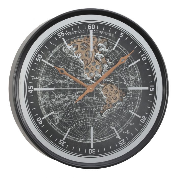 Round Atlas Western Hemisphere Gear Movement Wall Clock- 60cms