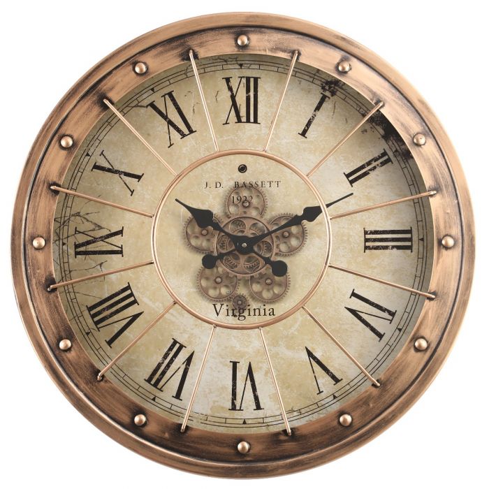 Round Basset Industrial Gear Movement Wall Clock - 80cms
