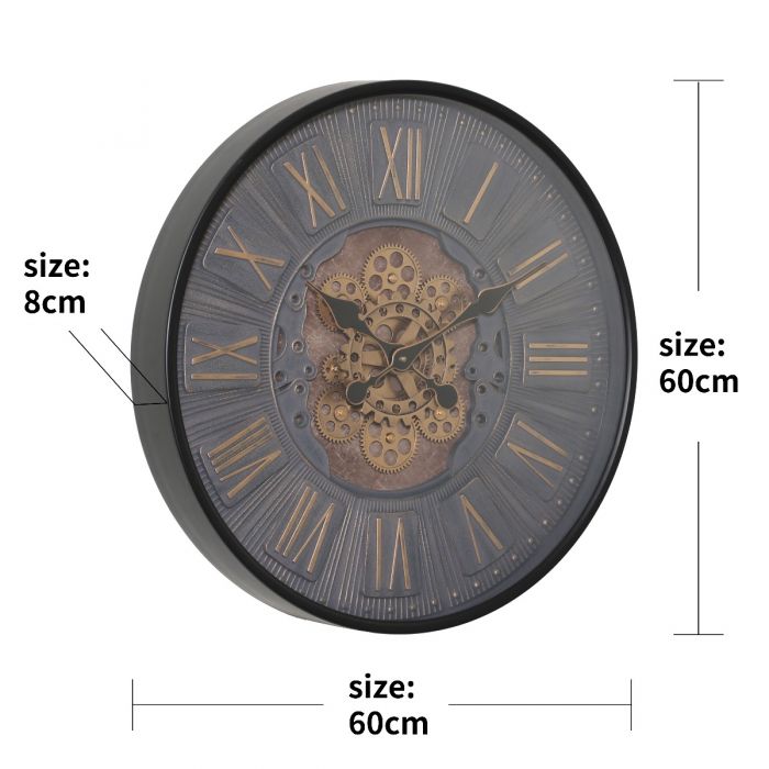 Round Blake Industrial Gear Movement Wall Clock - 60cms